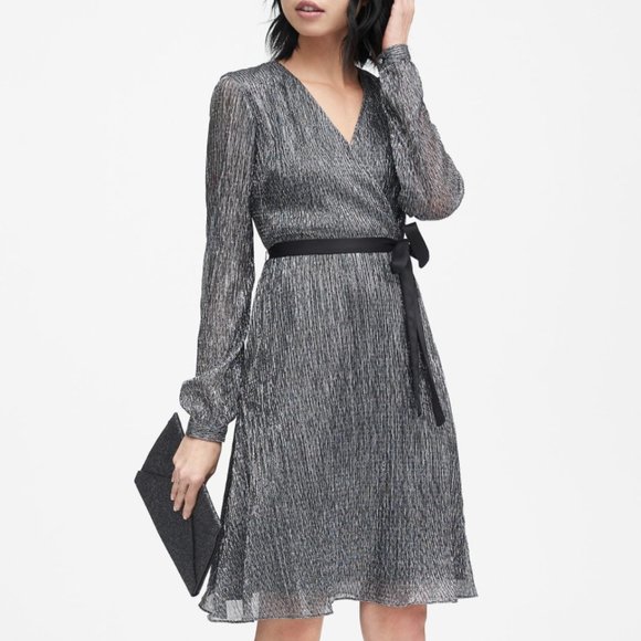 Banana Republic Metallic Faux Wrap Dress -NWT - Picture 1 of 11